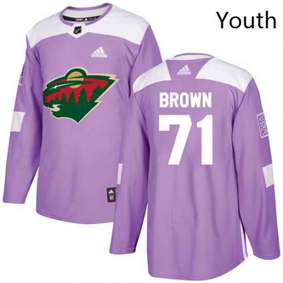 Youth Adidas Minnesota Wild 71 JT Brown Authentic Purple Fights Cancer Practice NHL Jersey